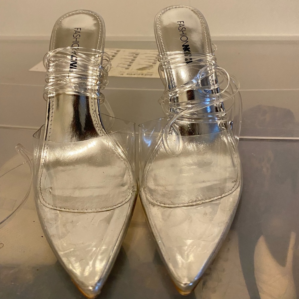 Clear mule heels